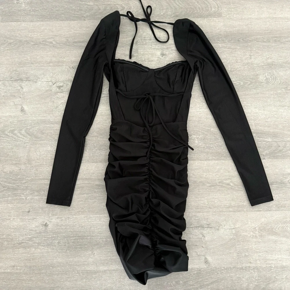 Tiger Mist Black Ruched Mini Dress - Picture 5 of 6